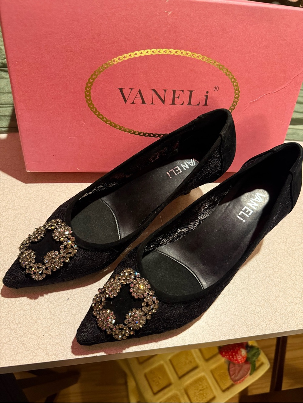 Vaneli Talia Jeweled Pointed-Toe Heels Black US 7 W